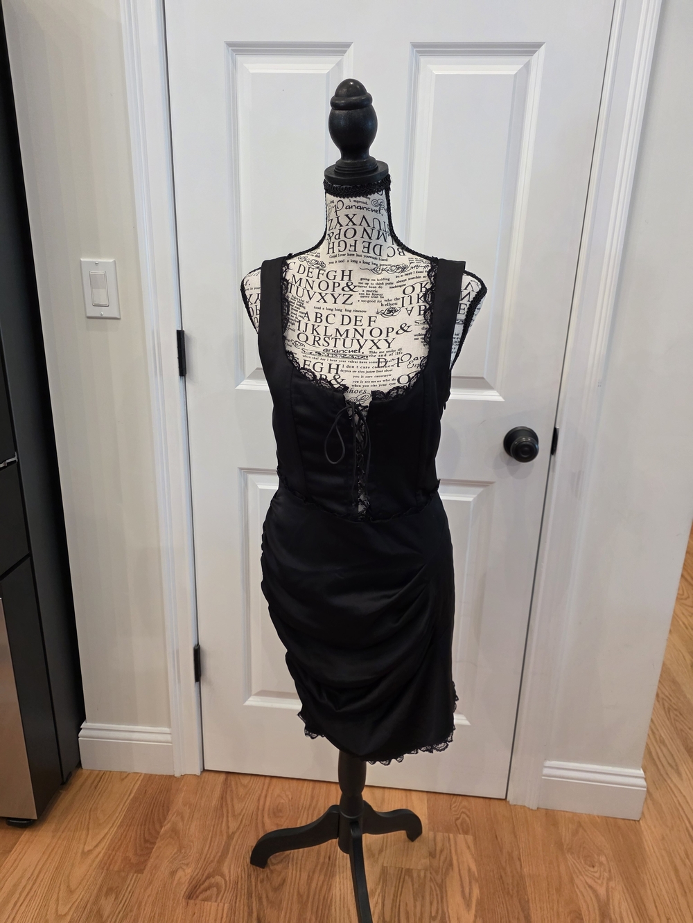 For Love And Lemons Classic Black Lace-Trim Ruched Mini Dress